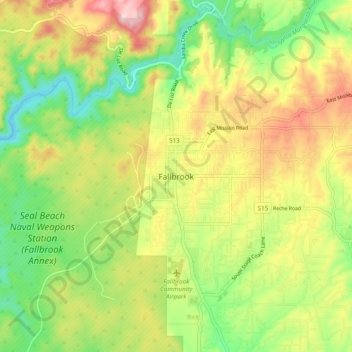 Fallbrook topographic map, elevation, terrain