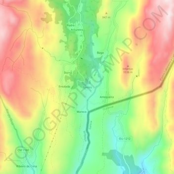 Pontes topographic map, elevation, terrain
