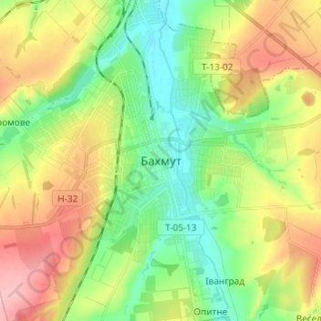 Bakhmut topographic map, elevation, terrain