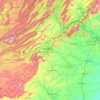 Roanoke (city) topographic map, elevation, terrain