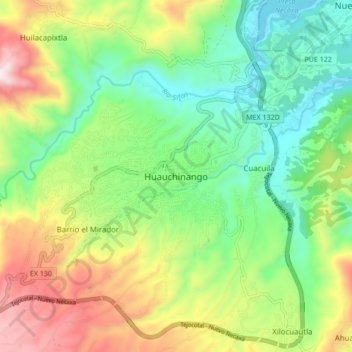 Huauchinango topographic map, elevation, terrain