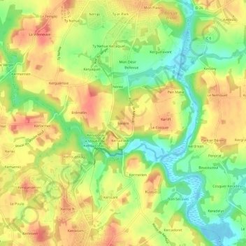 Bivière topographic map, elevation, terrain