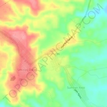 Srimulyo topographic map, elevation, terrain