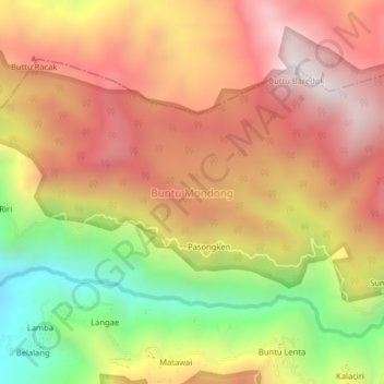 Buntu Mondong topographic map, elevation, terrain