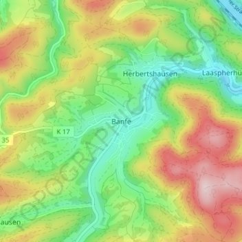 Banfe topographic map, elevation, terrain