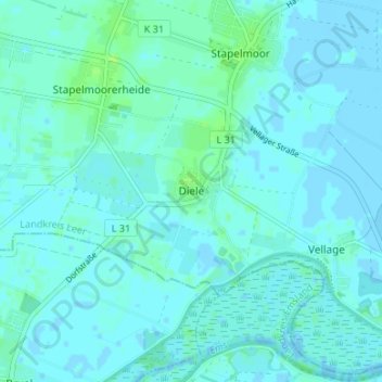Diele topographic map, elevation, terrain