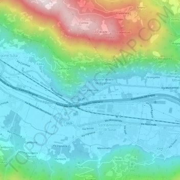 San Valeriano topographic map, elevation, terrain