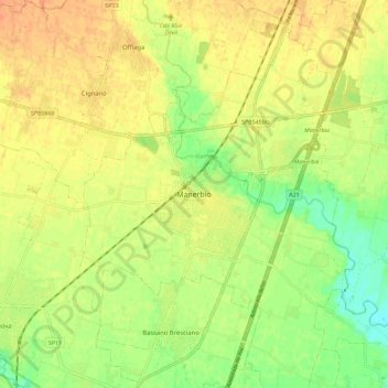 Manerbio topographic map, elevation, terrain