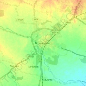 Tirumangalam topographic map, elevation, terrain