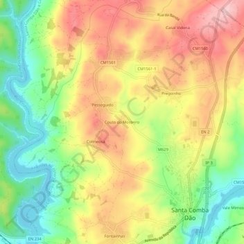 Couto do Mosteiro topographic map, elevation, terrain