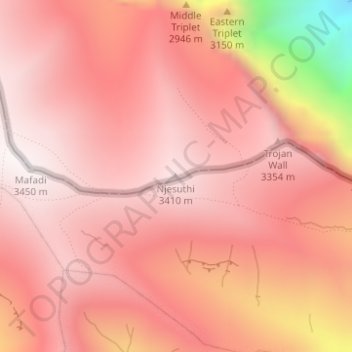 Njesuthi topographic map, elevation, terrain