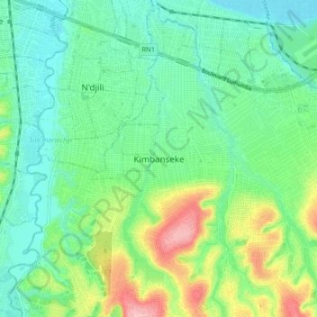 Kimbanseke topographic map, elevation, terrain