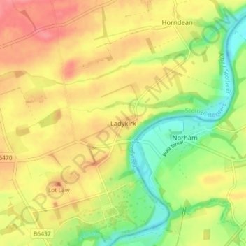 Ladykirk topographic map, elevation, terrain