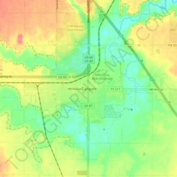 Canyon topographic map, elevation, terrain