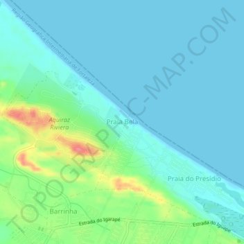 Praia Bela topographic map, elevation, terrain