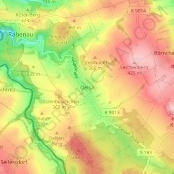 Oelsa topographic map, elevation, terrain