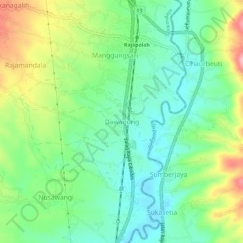 Dawagung topographic map, elevation, terrain