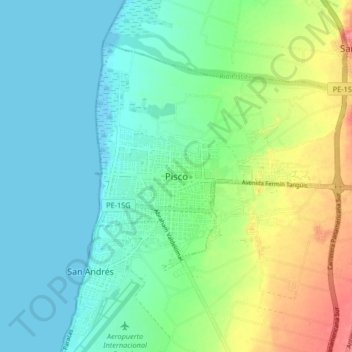 Pisco topographic map, elevation, terrain
