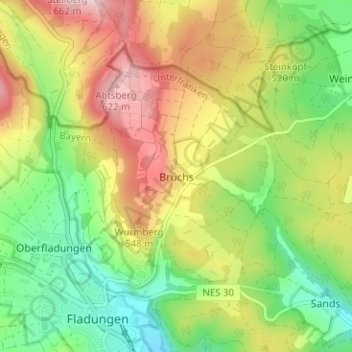 Brüchs topographic map, elevation, terrain
