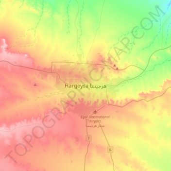 Hargeisa topographic map, elevation, terrain