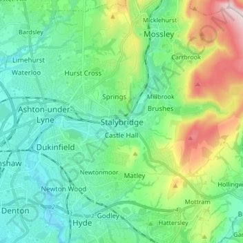 Stalybridge topographic map, elevation, terrain