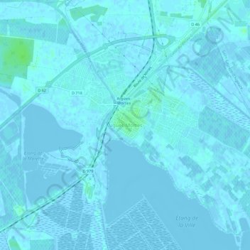Aigues-Mortes topographic map, elevation, terrain