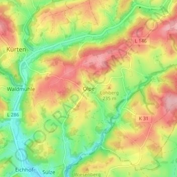 Olpe topographic map, elevation, terrain