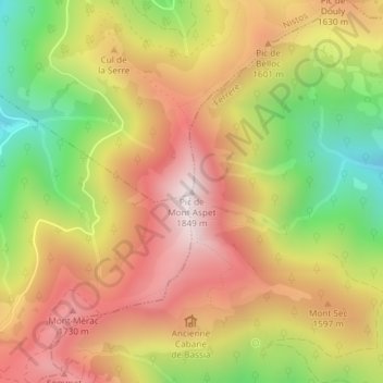 Pic de Mont Aspet topographic map, elevation, terrain