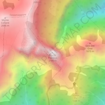 Monte Pizzocco topographic map, elevation, terrain