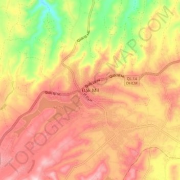 Đăk Mil topographic map, elevation, terrain