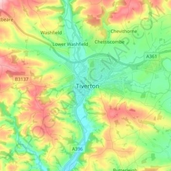 Tiverton topographic map, elevation, terrain
