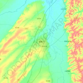 德惠市 topographic map, elevation, terrain