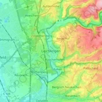 Leichlingen topographic map, elevation, terrain