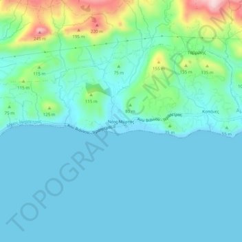 Neos Myrtos topographic map, elevation, terrain