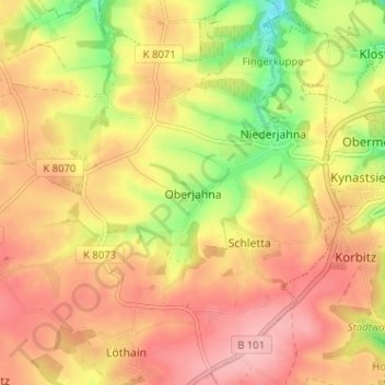 Oberjahna topographic map, elevation, terrain