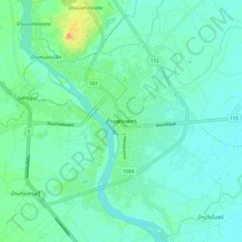 Kamphaeng Phet topographic map, elevation, terrain