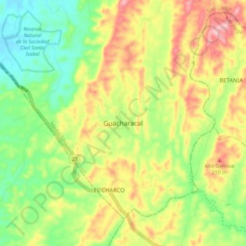 Guacharacal topographic map, elevation, terrain