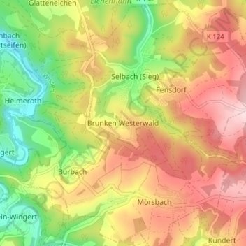 Brunken Westerwald topographic map, elevation, terrain