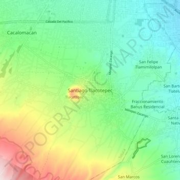 Santiago Tlacotepec topographic map, elevation, terrain