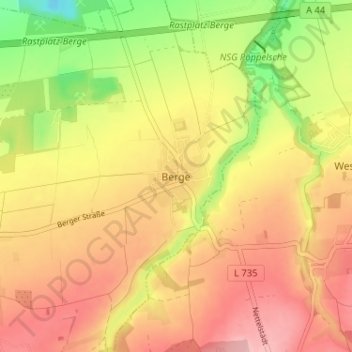 Berge topographic map, elevation, terrain
