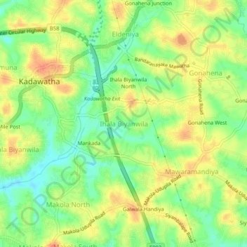 Ihala Biyanwila topographic map, elevation, terrain