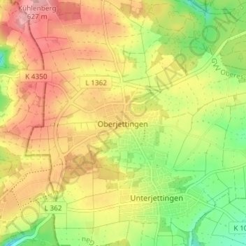 Oberjettingen topographic map, elevation, terrain