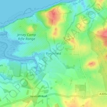Porchfield topographic map, elevation, terrain