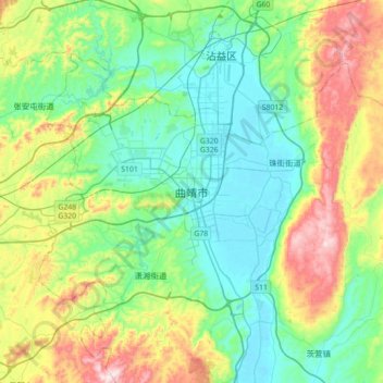 曲靖市 topographic map, elevation, terrain