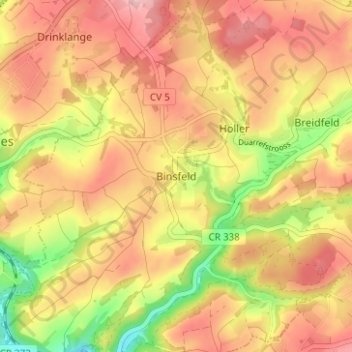 Binsfeld topographic map, elevation, terrain
