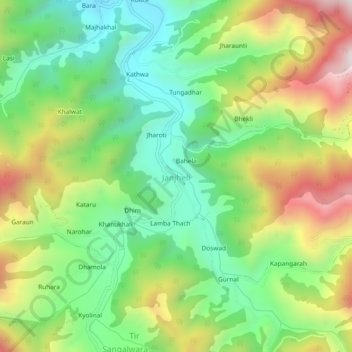 Janjheli topographic map, elevation, terrain