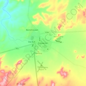 Carnarvon topographic map, elevation, terrain