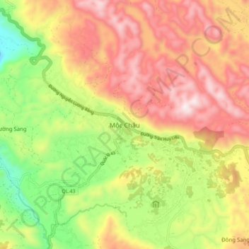 Moc Chau topographic map, elevation, terrain