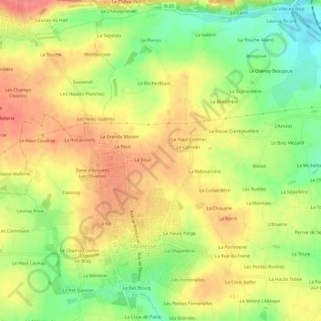 Le Feuil topographic map, elevation, terrain