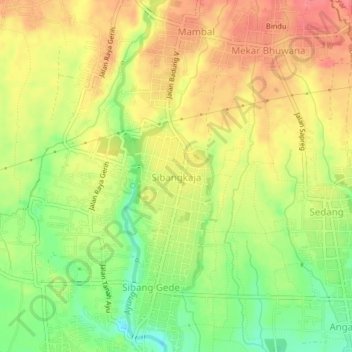 Sibangkaja topographic map, elevation, terrain